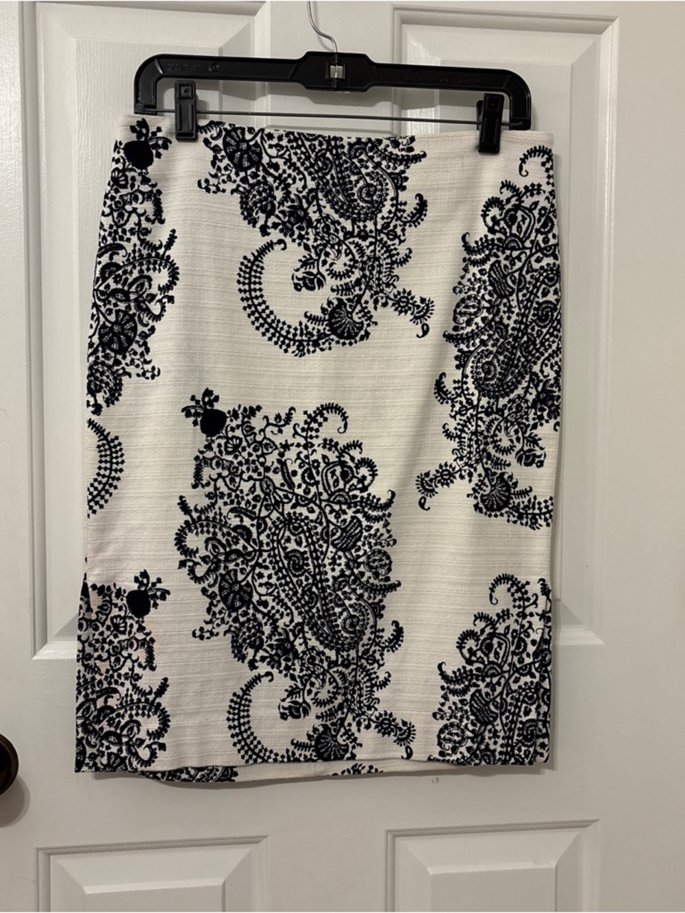 J. Crew Navy and White Paisley Pencil Skirt